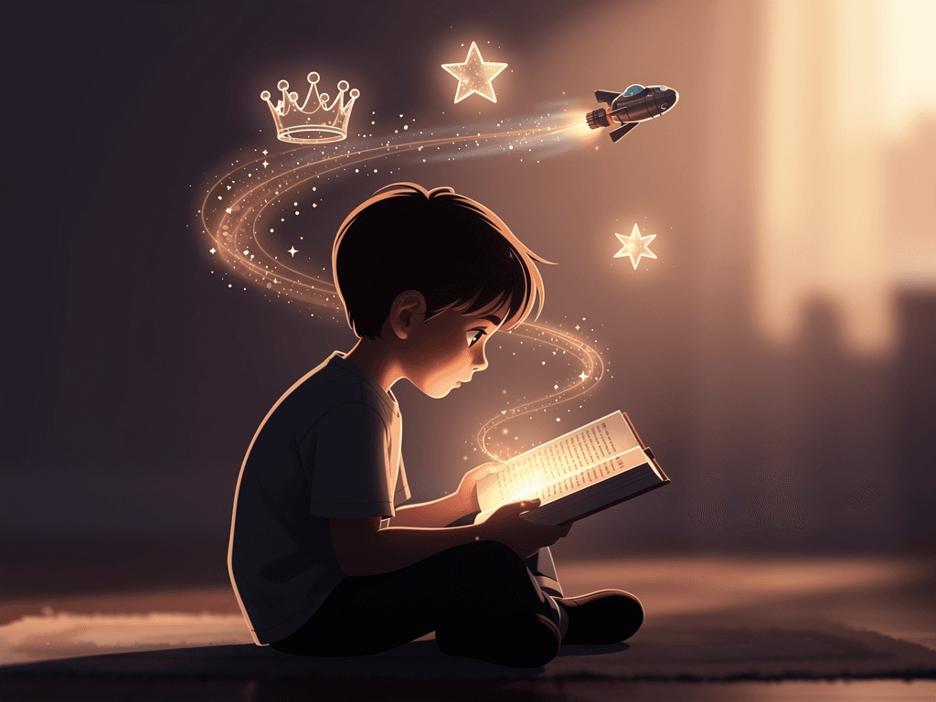 Child reading personalized book